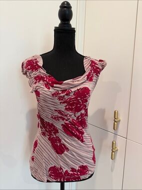 Anthropologie Pink and Red Floral Striped Cowl Neck Camisole